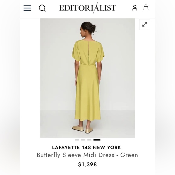 Lafayette 148 butterfly stretch ecru green silk midi long dress NWOT size 6 - Picture 3 of 14